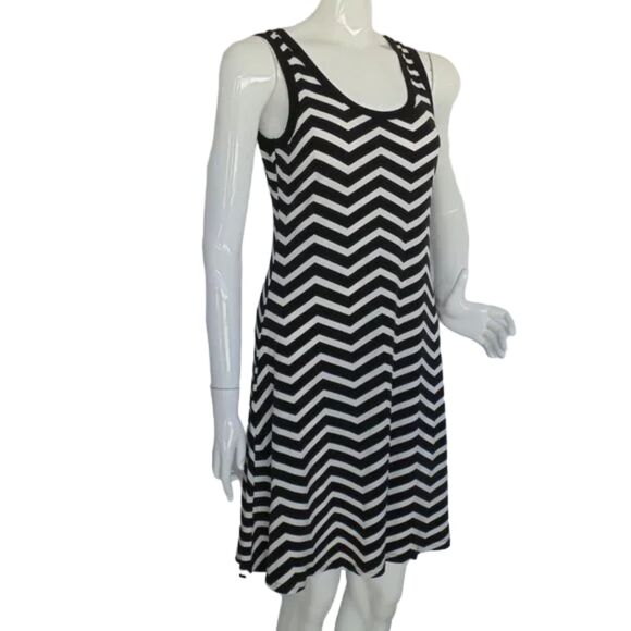 CALVIN KLEIN Tank Dress, S, Black/White Chevrons, Tank, Shift, Summer - Picture 2 of 8